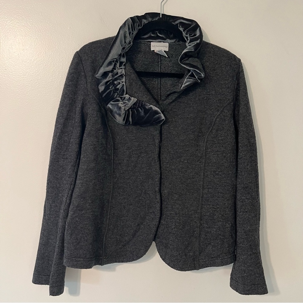 Soft Surroundings Large Wool Blend Velvet Collar Cardigan